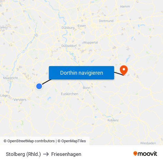 Stolberg (Rhld.) to Friesenhagen map