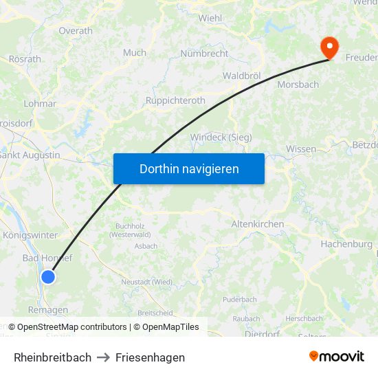 Rheinbreitbach to Friesenhagen map