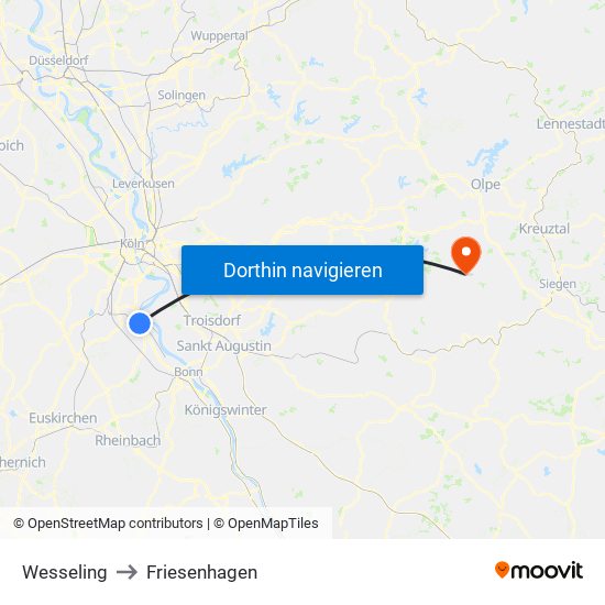 Wesseling to Friesenhagen map