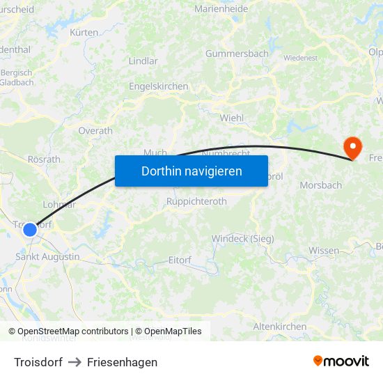 Troisdorf to Friesenhagen map