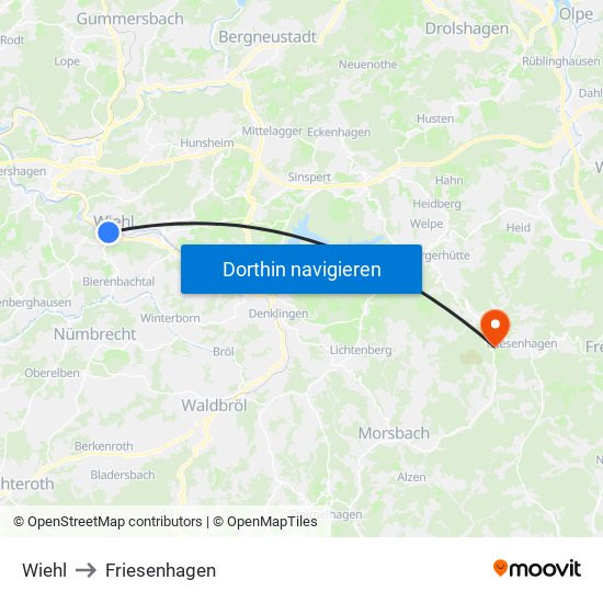 Wiehl to Friesenhagen map