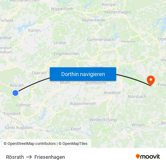 Rösrath to Friesenhagen map