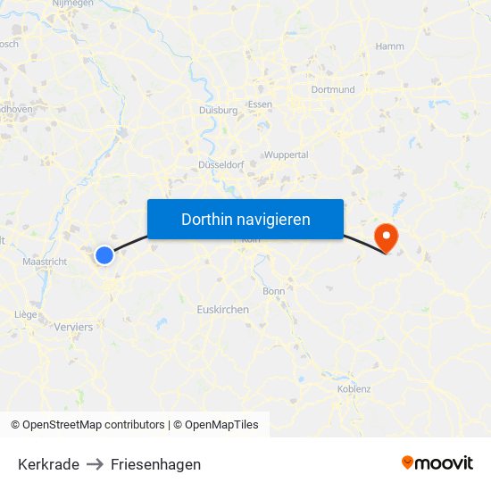 Kerkrade to Friesenhagen map