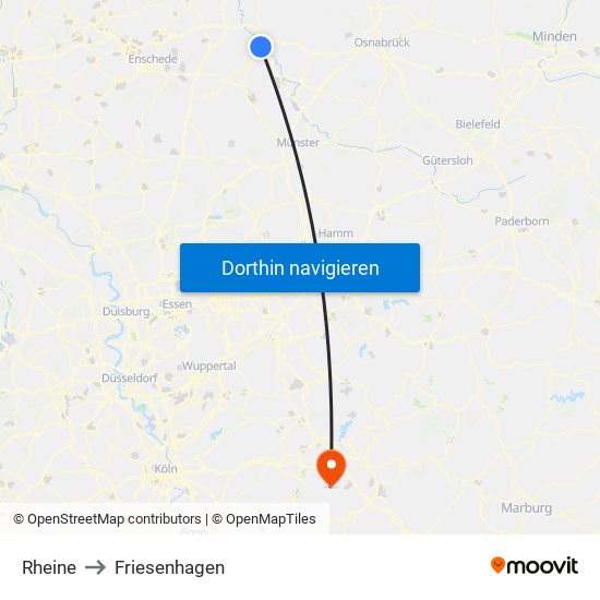 Rheine to Friesenhagen map
