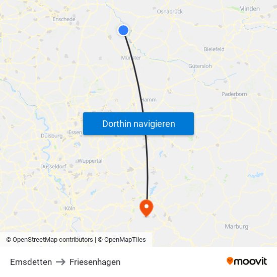 Emsdetten to Friesenhagen map