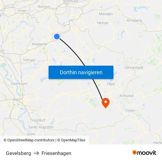 Gevelsberg to Friesenhagen map