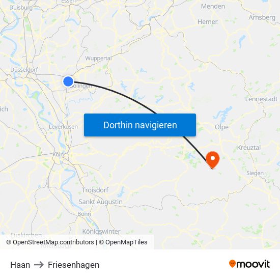 Haan to Friesenhagen map