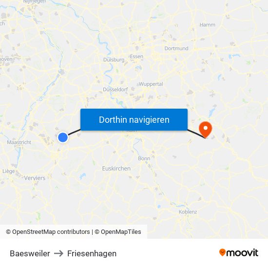 Baesweiler to Friesenhagen map