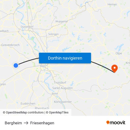 Bergheim to Friesenhagen map