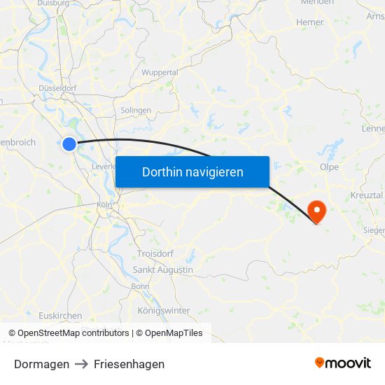 Dormagen to Friesenhagen map