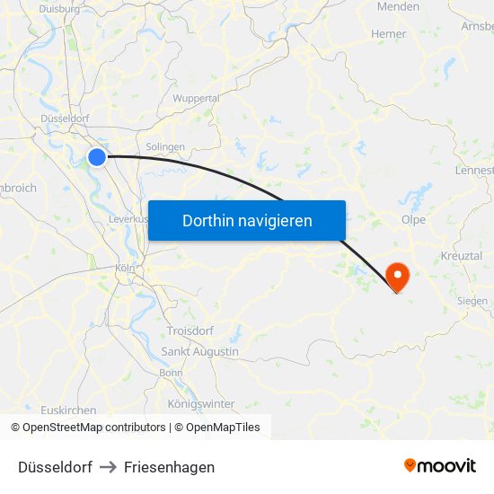 Düsseldorf to Friesenhagen map