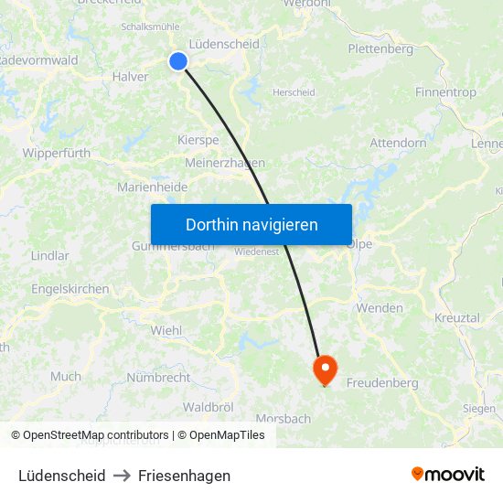 Lüdenscheid to Friesenhagen map