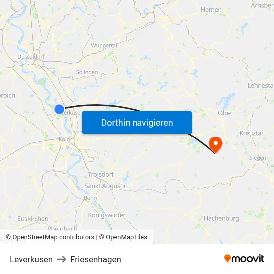 Leverkusen to Friesenhagen map