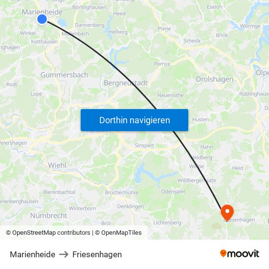 Marienheide to Friesenhagen map