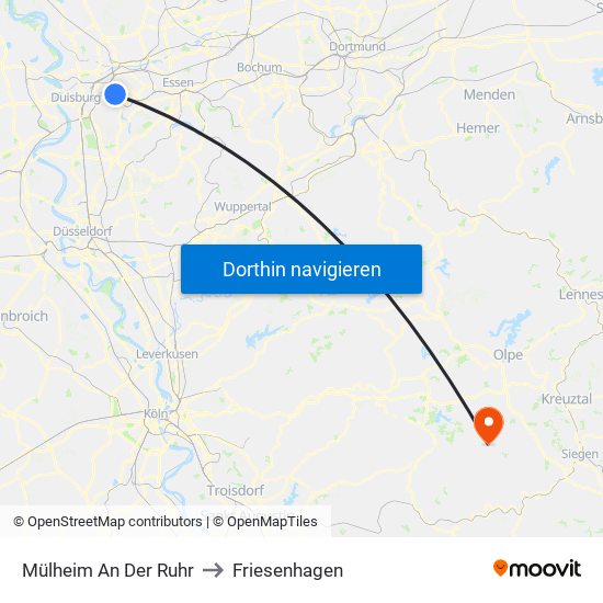 Mülheim An Der Ruhr to Friesenhagen map