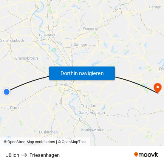 Jülich to Friesenhagen map