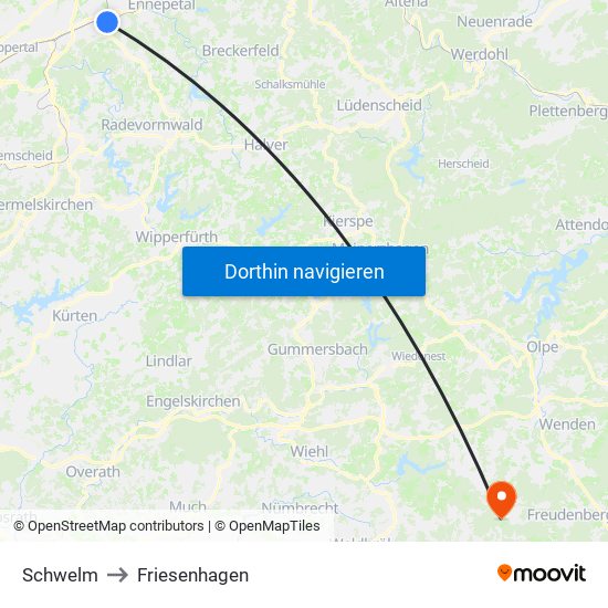 Schwelm to Friesenhagen map