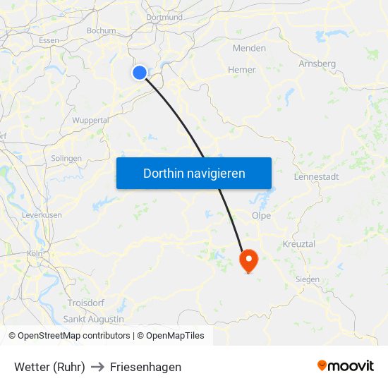 Wetter (Ruhr) to Friesenhagen map