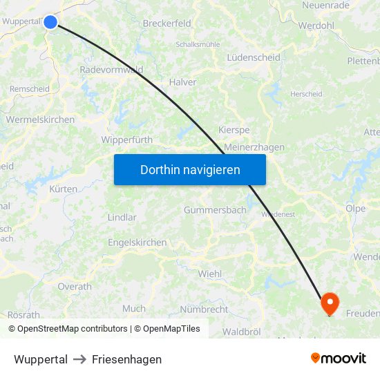 Wuppertal to Friesenhagen map