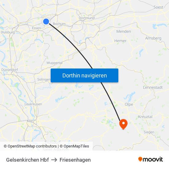 Gelsenkirchen Hbf to Friesenhagen map