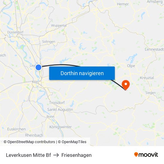 Leverkusen Mitte Bf to Friesenhagen map