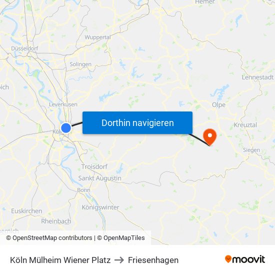 Köln Mülheim Wiener Platz to Friesenhagen map