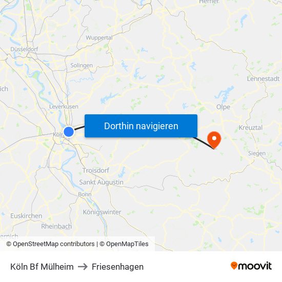 Köln Bf Mülheim to Friesenhagen map