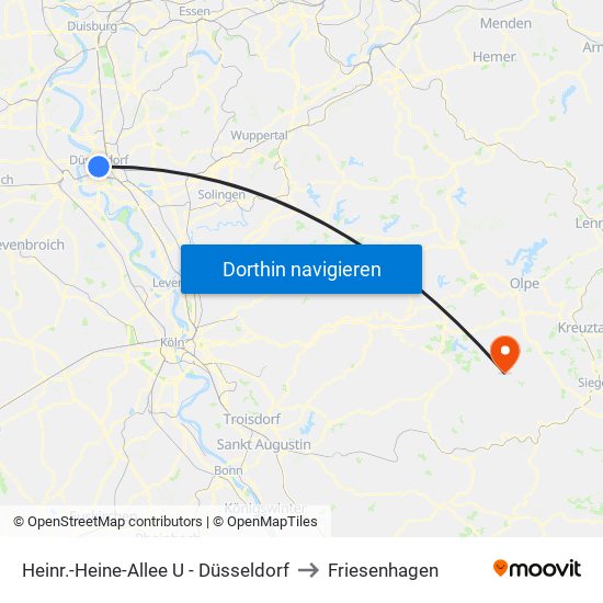 Heinr.-Heine-Allee U - Düsseldorf to Friesenhagen map