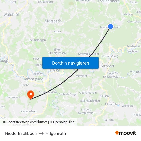 Niederfischbach to Hilgenroth map