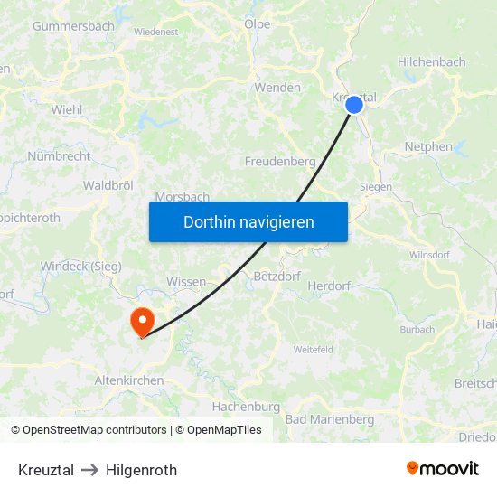 Kreuztal to Hilgenroth map