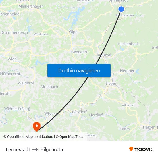 Lennestadt to Hilgenroth map