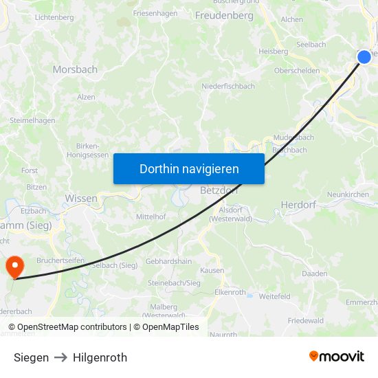 Siegen to Hilgenroth map