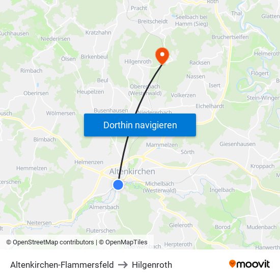 Altenkirchen-Flammersfeld to Hilgenroth map