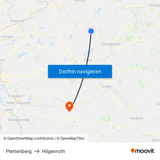 Plettenberg to Hilgenroth map