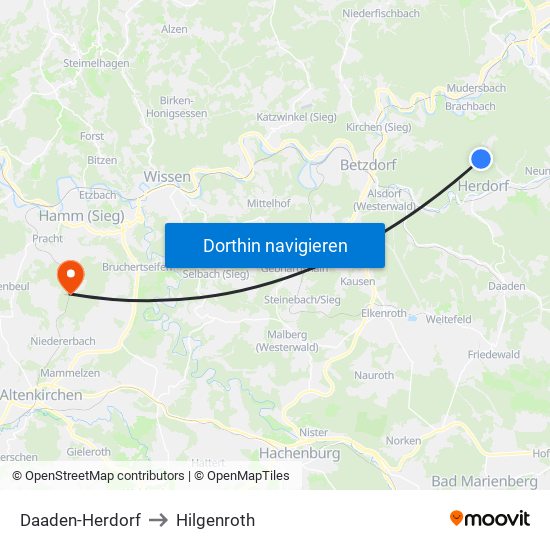 Daaden-Herdorf to Hilgenroth map
