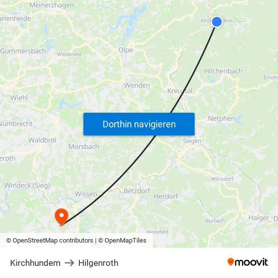Kirchhundem to Hilgenroth map