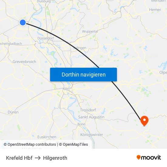 Krefeld Hbf to Hilgenroth map