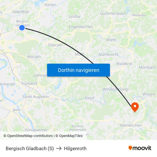 Bergisch Gladbach (S) to Hilgenroth map