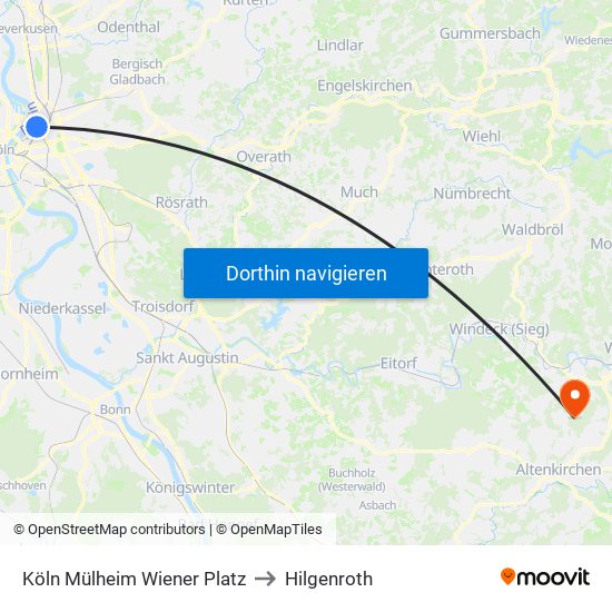 Köln Mülheim Wiener Platz to Hilgenroth map