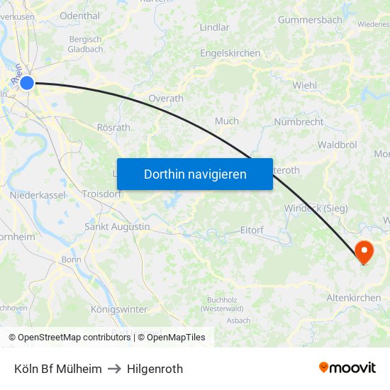 Köln Bf Mülheim to Hilgenroth map