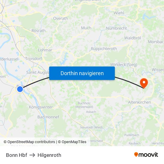 Bonn Hbf to Hilgenroth map