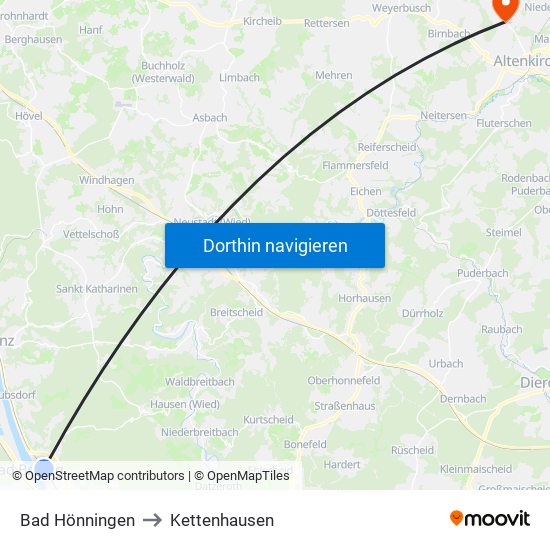 Bad Hönningen to Kettenhausen map
