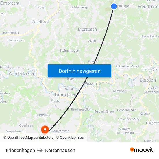 Friesenhagen to Kettenhausen map