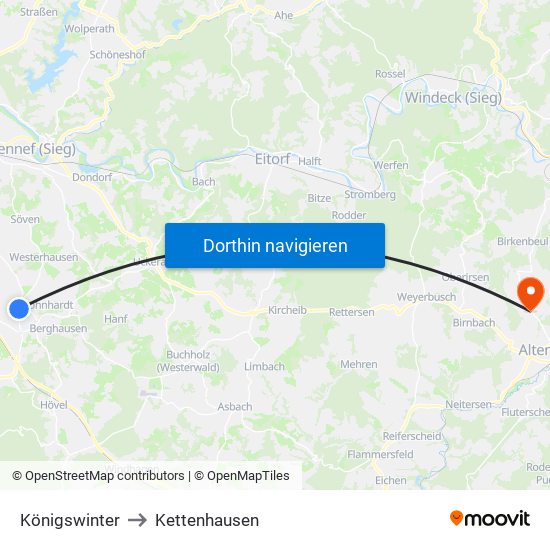 Königswinter to Kettenhausen map