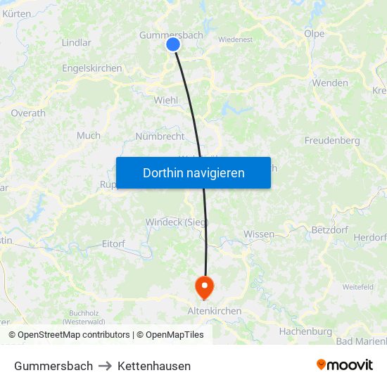 Gummersbach to Kettenhausen map