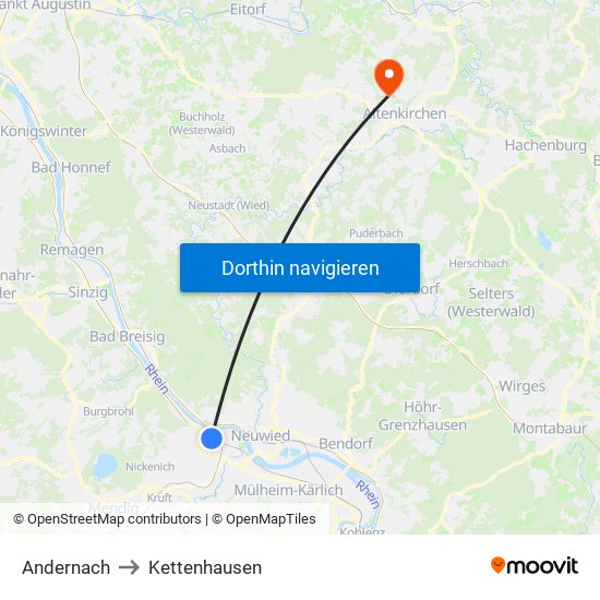 Andernach to Kettenhausen map