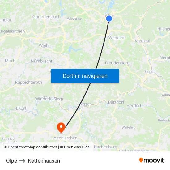 Olpe to Kettenhausen map