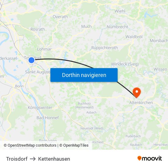 Troisdorf to Kettenhausen map