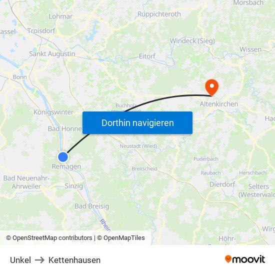 Unkel to Kettenhausen map