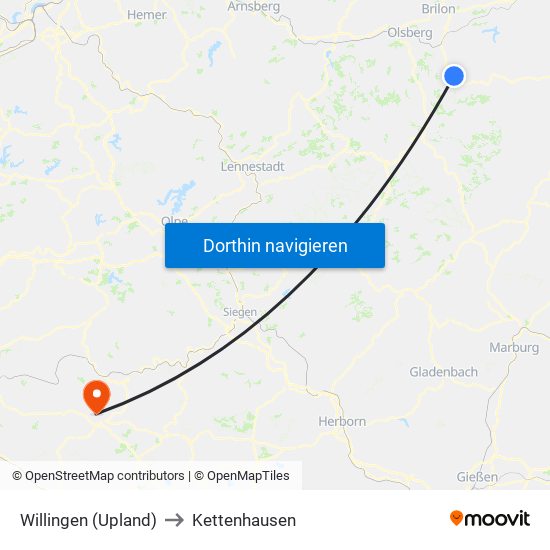 Willingen (Upland) to Kettenhausen map